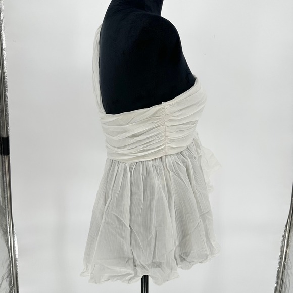 NWT Cinq a Sept Draven White One Shoulder Sleeveless Ruffle Pleaded Crop Top M - Picture 3 of 6